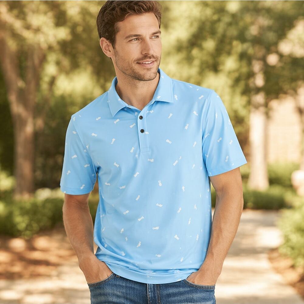 Blue Pineapple Print Polo Shirt Mens Small Cotton Blend NEW